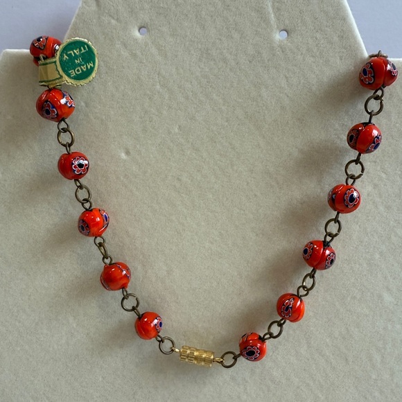 Vintage Red Murano Glass Millefiori Venetian Glass 16”Necklace NWT - Picture 5 of 9